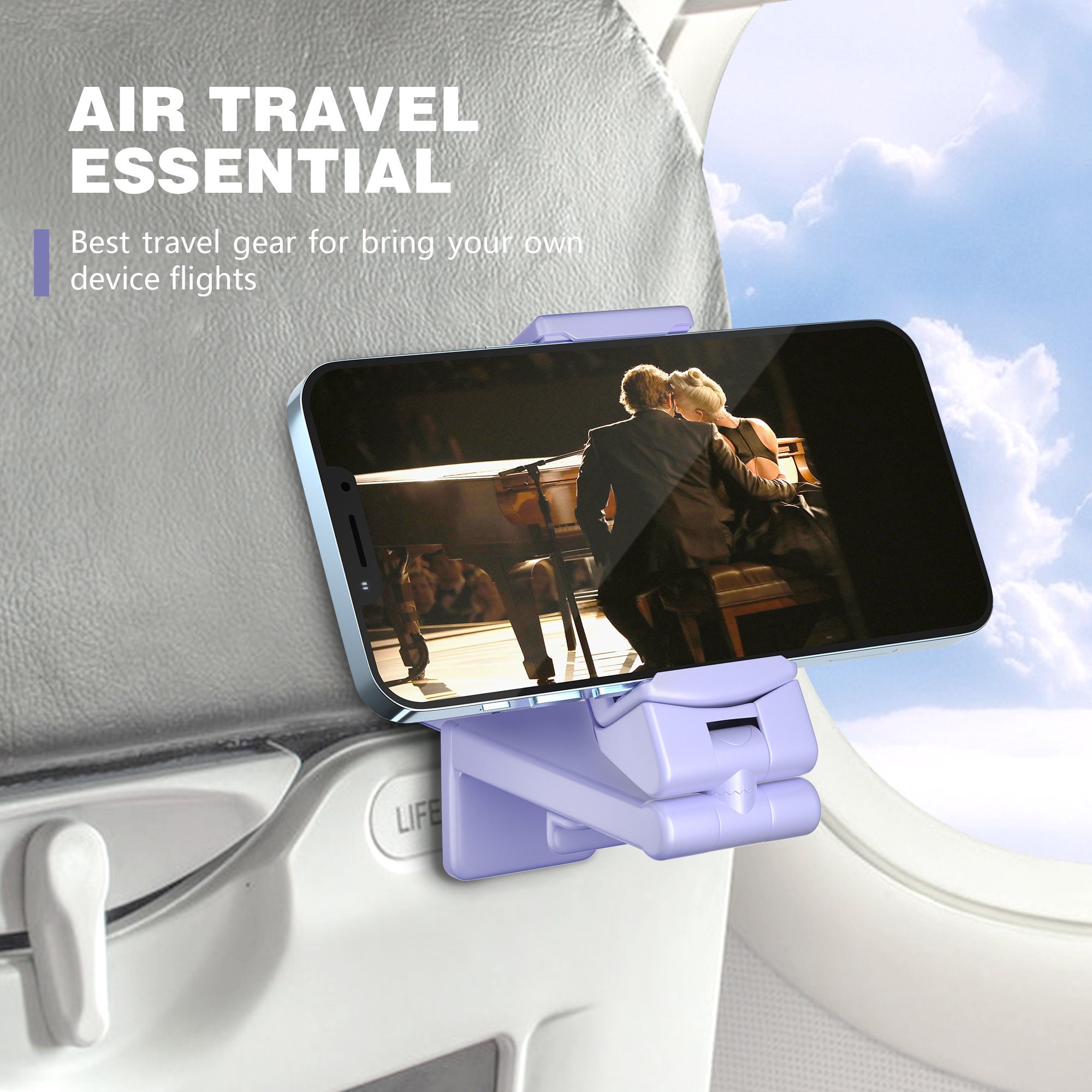 Travel Essential Airplane Inflight Phone Mount on the Go. Thoughtful, Practical Stocking Stuffer Gift For Friends, Families and Colleagues.