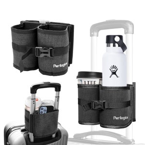 Travel Essential Hands-Free Luggage Cup Holder. Carry Two Cups, Bottles. Functional and Practical Gift For Friends, Families and Yourself.