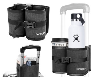 Travel Essential Hands-Free Luggage Cup Holder. Carry Two Cups, Bottles. Functional and Practical Gift For Friends, Families and Yourself.