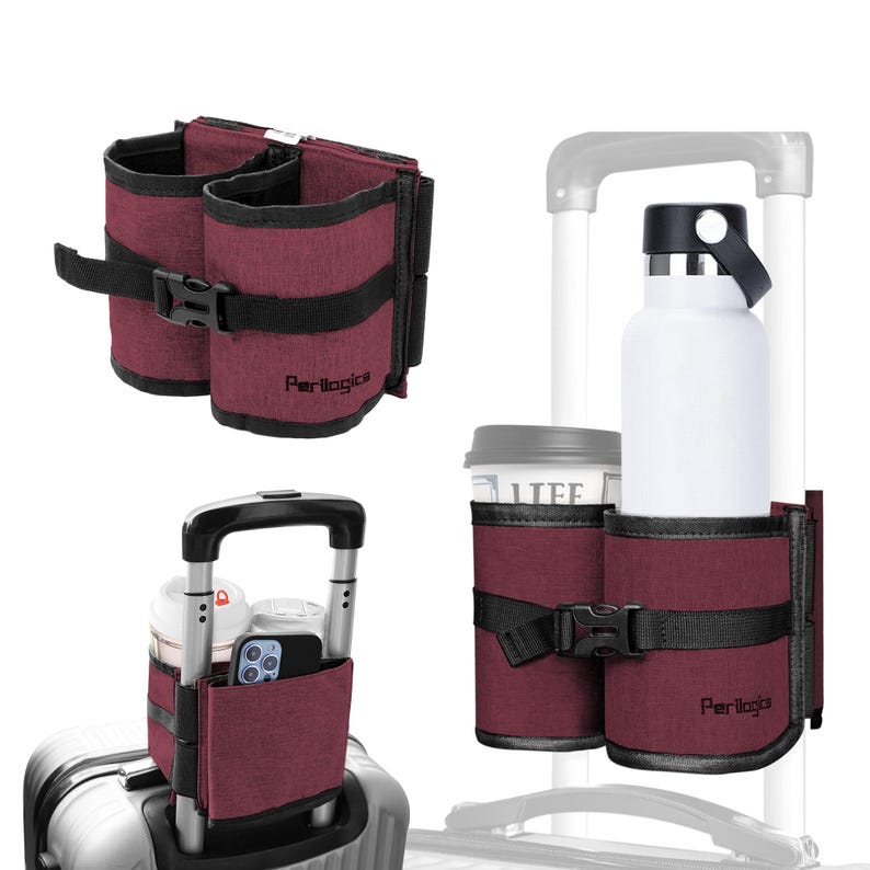 Portavasos para maletas / Accesorio de viaje manos libres / Portavasos para equipaje de mano / Regalo esencial para viajeros y madres Plum
