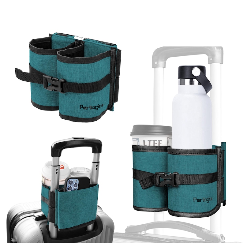 Portavasos para maletas / Accesorio de viaje manos libres / Portavasos para equipaje de mano / Regalo esencial para viajeros y madres Teal
