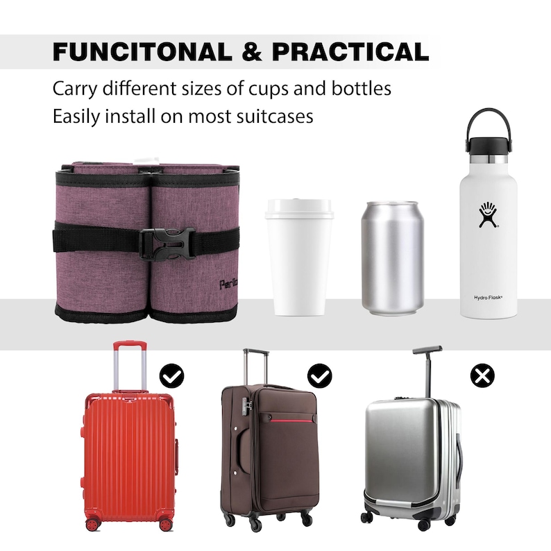 Portavasos para maletas / Accesorio de viaje manos libres / Portavasos para equipaje de mano / Regalo esencial para viajeros y madres imagen 17