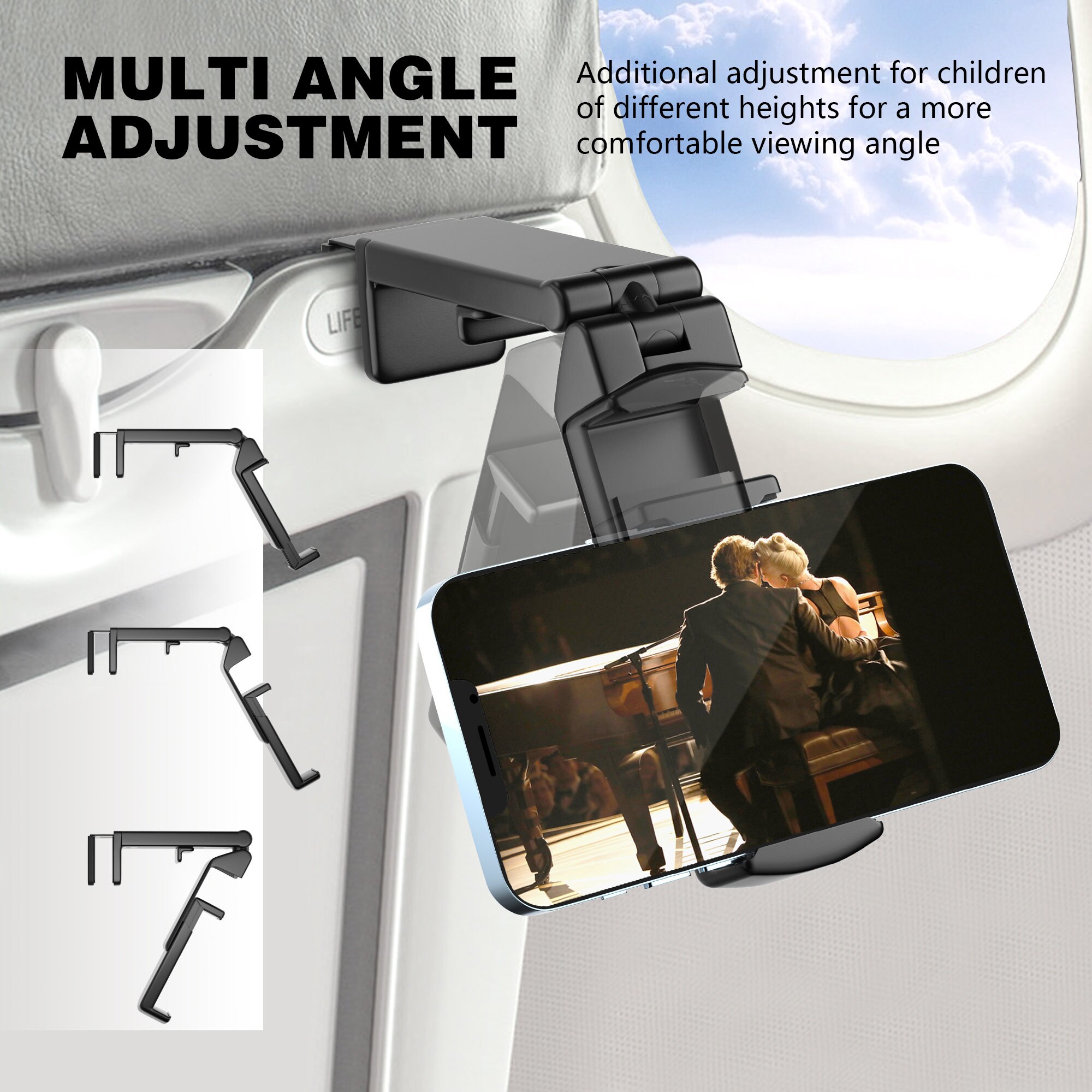 Travel Essential Airplane Inflight Phone Mount on the Go. Thoughtful, Practical Stocking Stuffer Gift For Friends, Families and Colleagues.