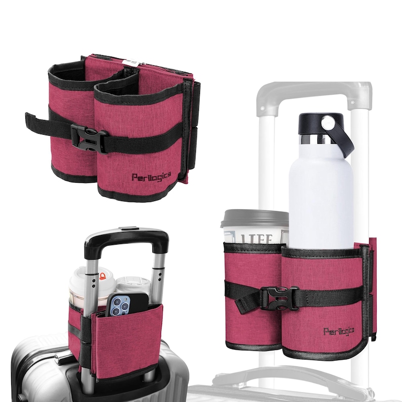 Portavasos para maletas / Accesorio de viaje manos libres / Portavasos para equipaje de mano / Regalo esencial para viajeros y madres Rusty Berry