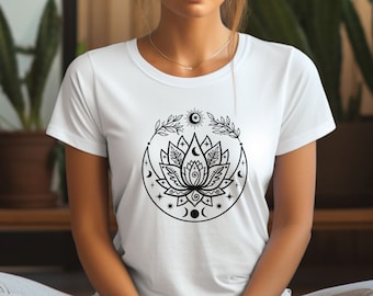 Camiseta de fase lunar de loto: camisa de yoga bohemia