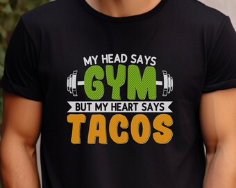 Camiseta de gimnasio vs. tacos: camiseta de entrenamiento unisex de algodón