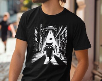 Funny Raccoon Alien Abduction T-Shirt: Trash Panda Meme Tee