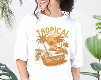 Tropical Vibes Dyed T-shirt, Retro Travel Shirt, Beach T-Shirt
