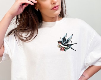 Camiseta vintage con tatuaje de golondrina de marinero, camiseta retro unisex, camiseta rockabilly de la vieja escuela