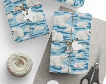 Wrapping Paper, Polar Bear Embroidery Winter Holiday Gift Wrap, Christmas Wrapping Paper, Holiday Gift Wrap, Festive Present Wrap, Seasonal