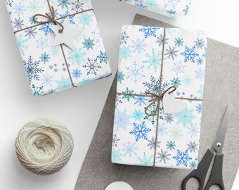 Snowflake Wrapping Paper - Festive Christmas Holiday Gift Wrap, Xmas Present Packaging, Seasonal Decorative Paper, Winter Themed Giftwrap,