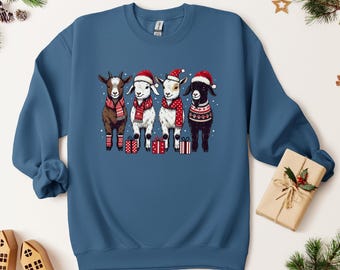 Sweat-shirt à Capuche (Hoodie) - Motif Chèvre & Lumières De Noël - Marque Gildan/Port/Jerzees - Neuf Sans Étiquette