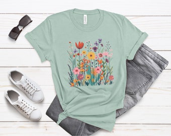 Flower Shirts, Aesthetic Wild Flower Shirt, Botanical Floral, Minimalist Shirts for Women, Botanical Shirt, Nature Lover Shirt, Ladies Shirt