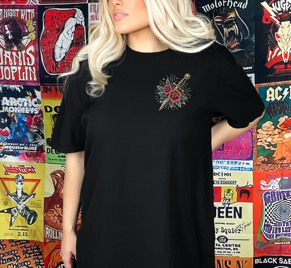 Tattoo Dagger and Roses vintage style Shirt, alt-style, Unisex, Retro Tattoo Shirt, Tattoo Top, old school tattoo t-shirt