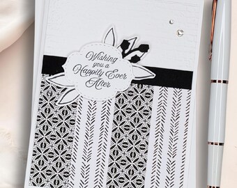 Carte de mariage noire et blanche faite main, gaufrée « Happy Ever After »