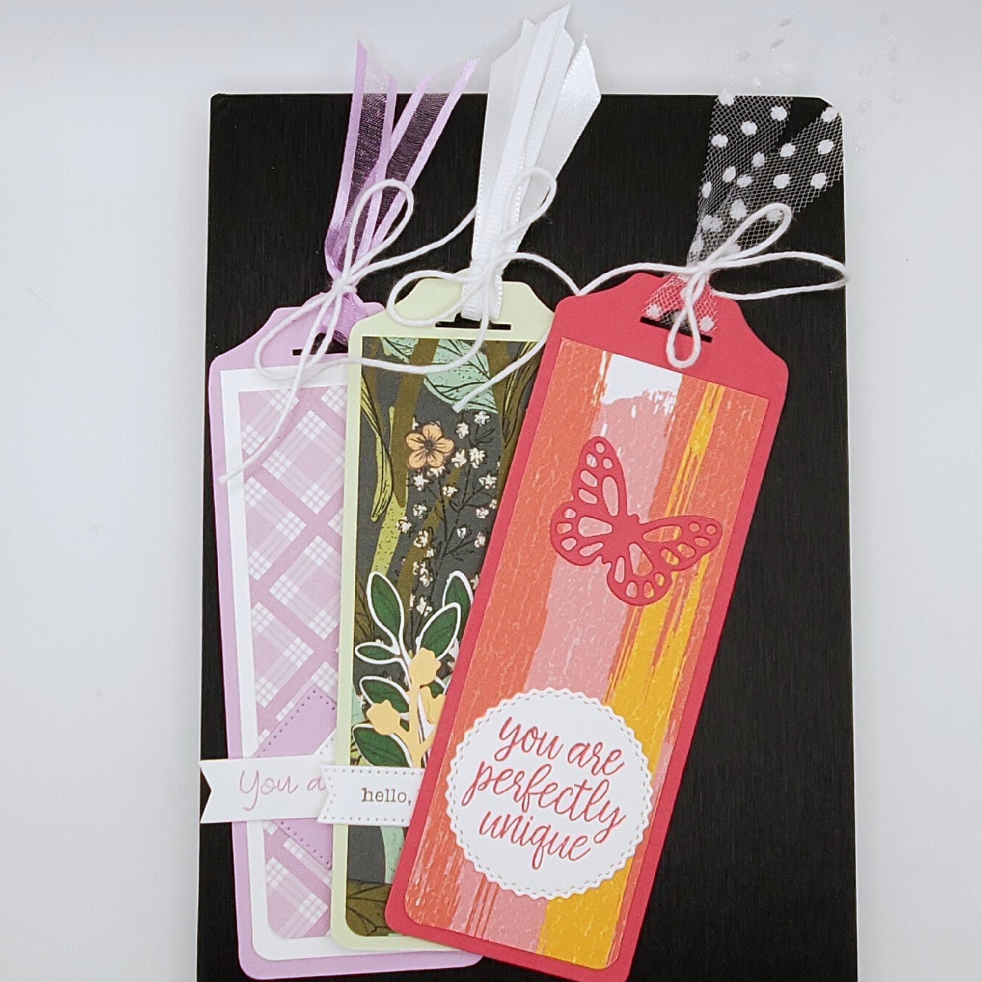 Cardstock Ribbon Paper Handmade Cardstock Bookmarks, Cardstock, Ribbon & Twine Set of 3 - Etsy