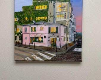 モンマルトル パリ フランス カフェ ピンクの建物 パリ フランス HDR