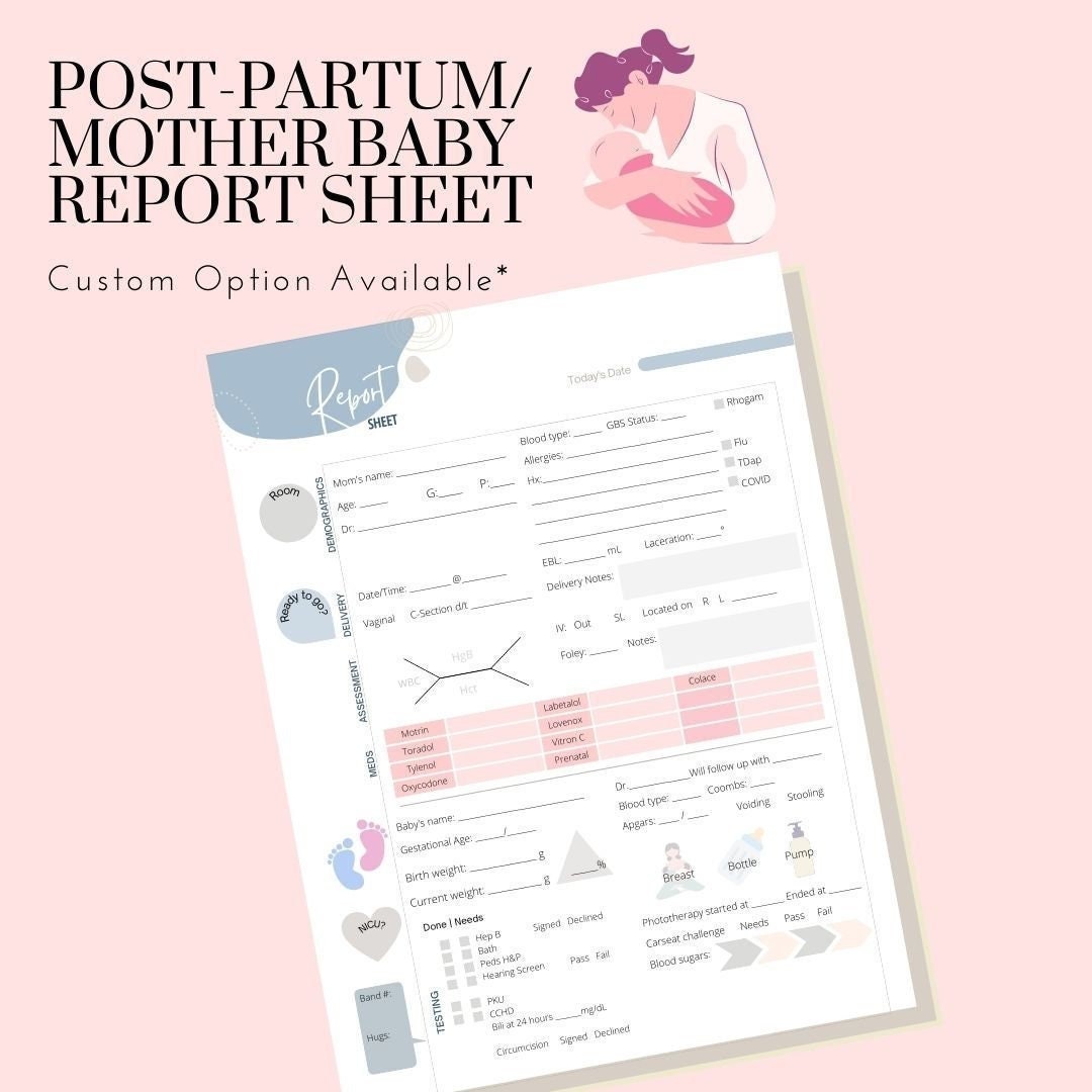 Post Partum/mother Baby/couplet/ Brain Sheet/ Report Sheet for - Etsy