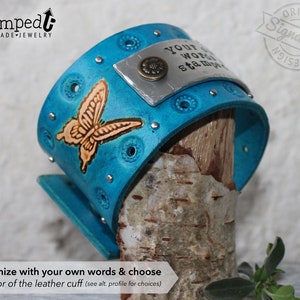 Butterfly Leather Cuff Mariposa Bracelet with Stamped Metal