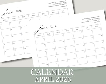 Calendario giugno 2026, pianificatore, inizio lunedì e domenica, stampabile, formato A4, download immediato