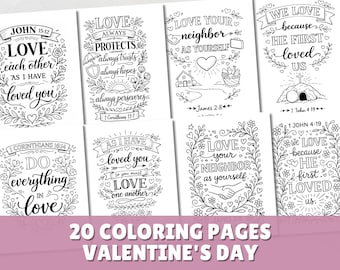 Christian Coloring Pages Valentine’s Day with Bible Verses Printable Faith-Based Valentine Activity Instant Download