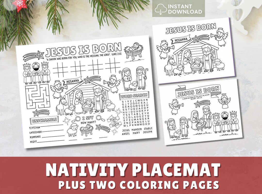 Nativity Placemat & Coloring Pages Christmas Activity for Kids ...