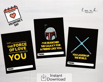 Star Wars Valentines Cards for Kids | Printable School Valentine Tags (Digital Download)