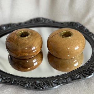Pair of Vintage Oregon Myrtle Wood Round Candle Holders