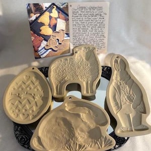 4er Set Vintage 1980 Brown Bag Cookie Art Ostern / Frühlingskeksformen-Schafe, Kaninchen, Eidesigns