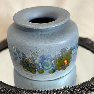 Vintage Sascha Brastoff California MCM Blue & Green Art Pottery Squat Vase