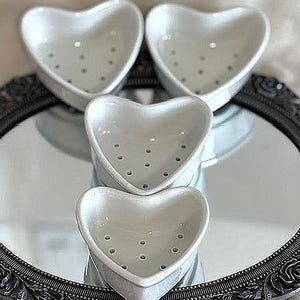 Set of 4 Vintage  Apilco White Porcelain Heart Shaped Strainer/Cheese Molds