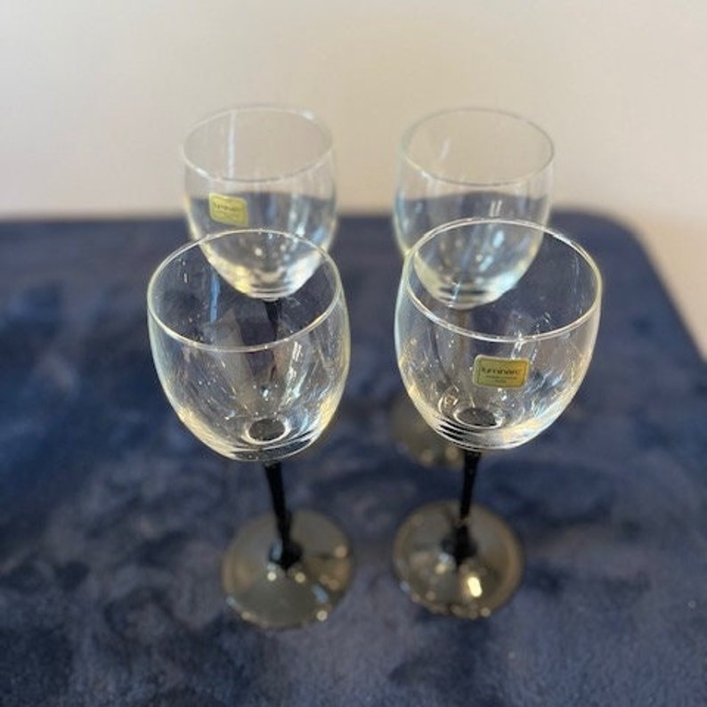 Vintage Luminarc Black Stem Wine Glasses Set of 4 Made in Etsy