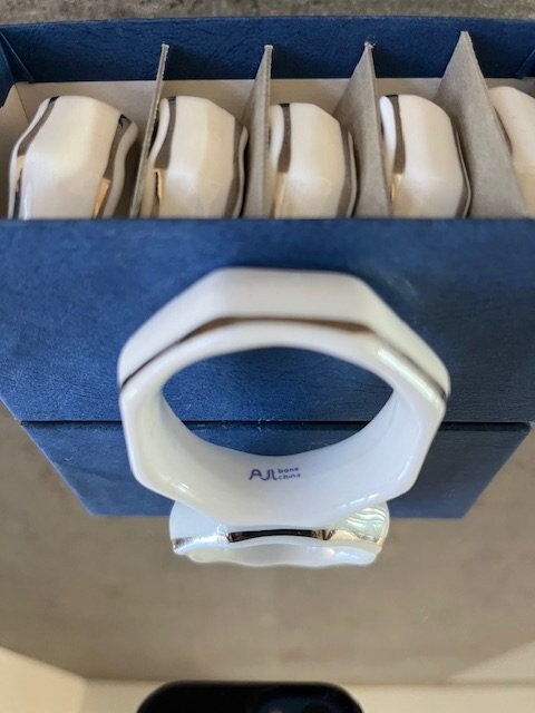 Vintage ASL Bone China White and Silver Octagonal Napkin Rings - Etsy