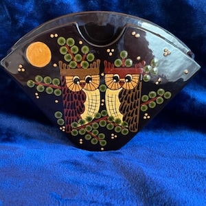 Vintage Ceramic Wall Pocket Hand Painted Owl Decor found in Switzerland
