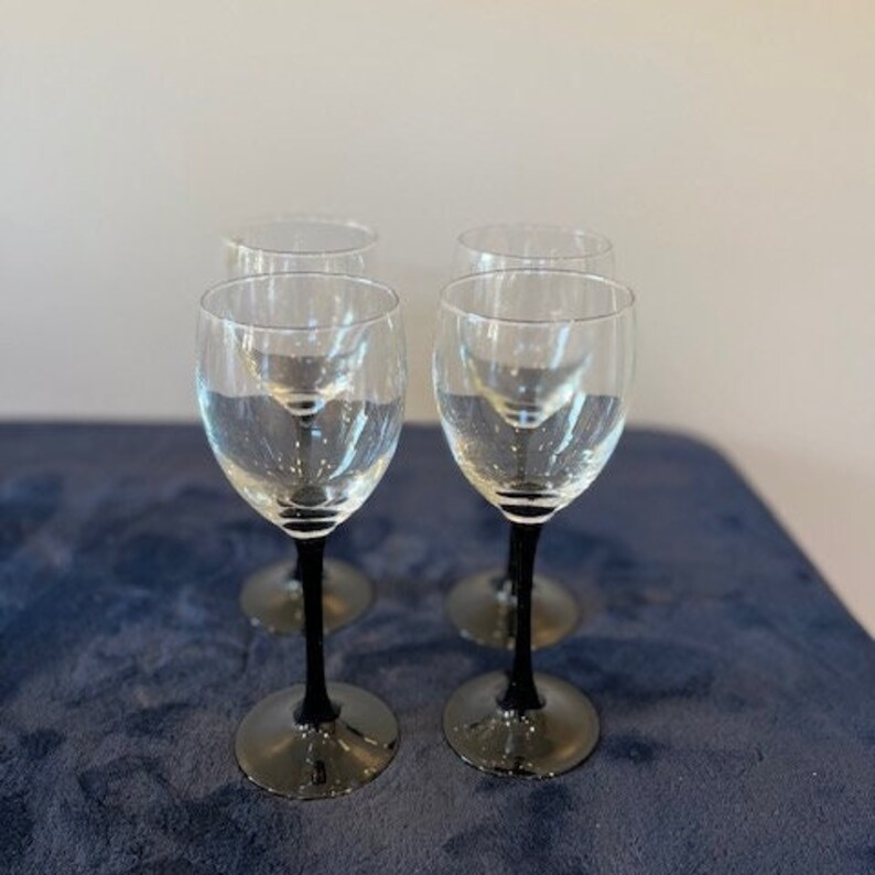 Vintage Luminarc Black Stem Wine Glasses Set of 4 Made in Etsy