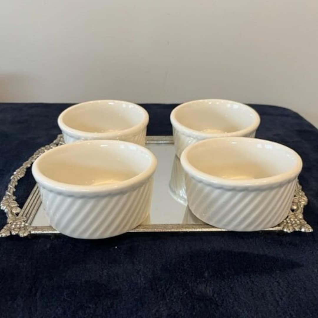 4 Vintage Hall 500 White Ceramic Ramekins Made in USA Ribbed/swirl Pattern Etsy