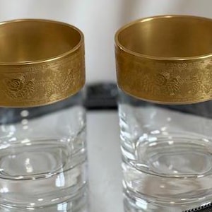 ゴージャスな厚い金縁のウイスキー/バーボングラス 2個セット - ヴィンテージ/MCM バーウェアグラス