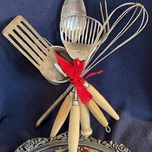Set di 6 utensili da cucina vintage con manico in legno