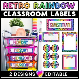 90s Retro Rainbow Editable Classroom Labels | Classroom Decor