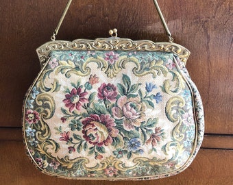 Vintage French Embroidered Tapestry Floral Handbag La Marquise - Handbag Floral French embroidered tapestry La Marquise