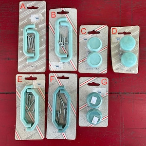 NOS Vintage Plastic cabinet handles - Plastitruc plastic handles teal green color 2 shades