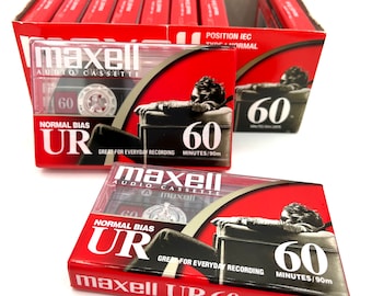 Vintage NOS Pack of 10 Maxell UR 60 Audio Cassettes | Lot of 10 Maxell UR 60 minute audio cassettes sealed new