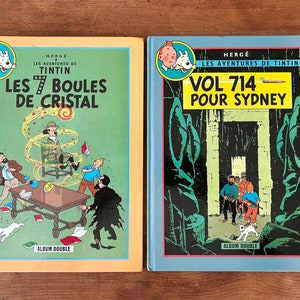 Vintage Lot of 2 double albums The Adventures of Tintin, Hergé, BD - In French