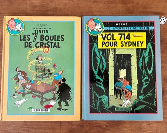 Vintage Lot of 2 double albums The Adventures of Tintin, Hergé, BD - In French