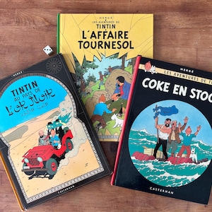 Vintage Lot of 3 comic albums from The Adventures of Tintin, Hergé, Casterman - In French