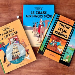 Vintage Lot of 3 comic albums from The Adventures of Tintin, Hergé, Casterman - In French