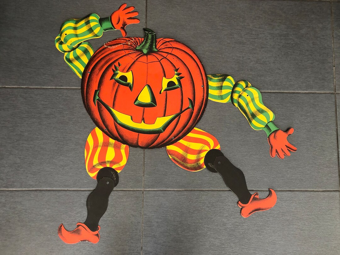 Vintage Halloween Cardboard Pumpkin Man by Beistle USA Decoration 1960s