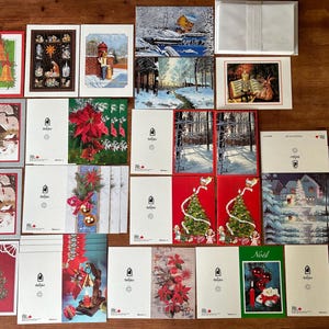 Conjunto vintage de 30 tarjetas de Navidad francesas + sobres | Set de 30 tarjetas navideñas + sobres - En francés