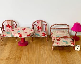 Conjunto vintage de 5 muebles de madera para casa de muñecas | Conjunto de 5 muebles de madera para casa de muñecas de los años 50 o 60