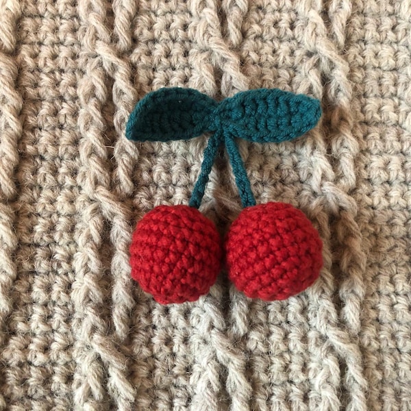 Handmade Crochet Cherry Brooch, fruit brooches, valentine's day gift, mother's day gift Thanksgiving Christmas Gift